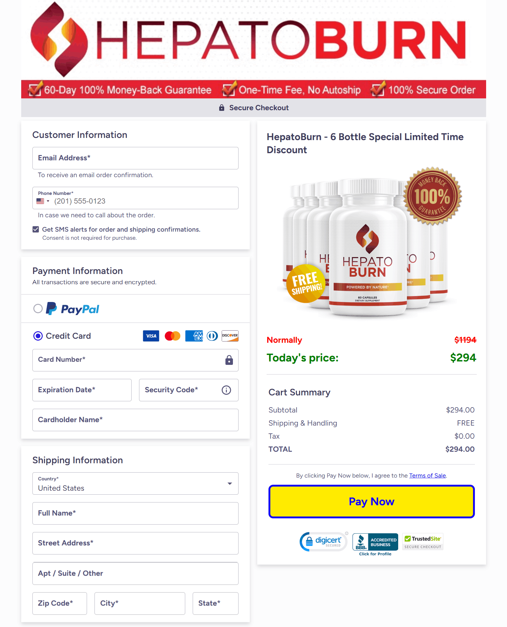 HepatoBurn Checkout page